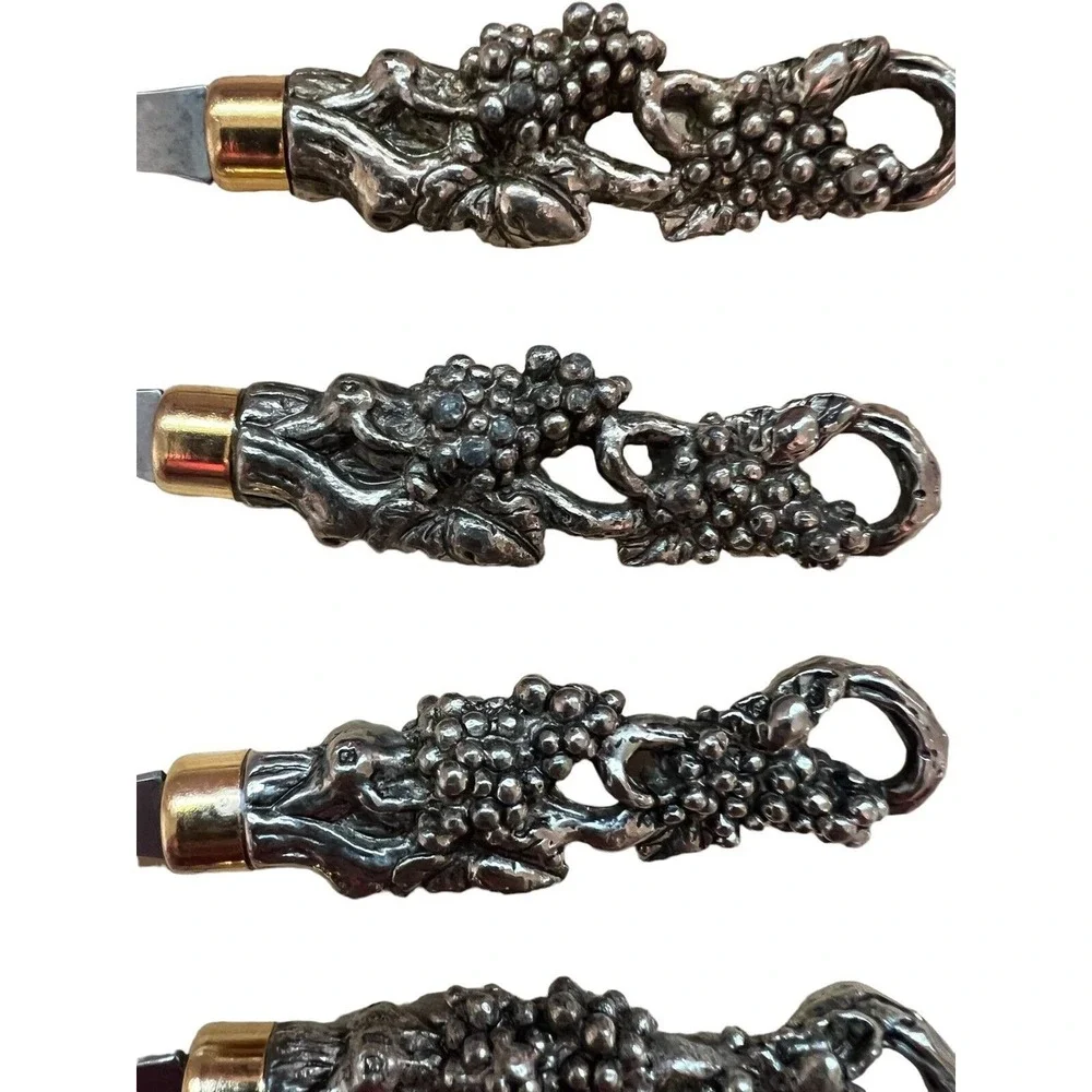 Vintage Cheese Knife Spreader Set~Ornate Handle Raised Relief  Grapes‎